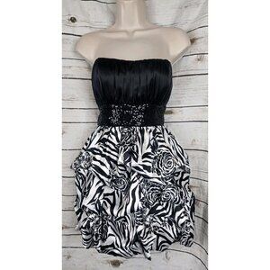 Vintage Blondie Nites Black White Bubble Dress 7 Y2K Strapless Prom 90's
